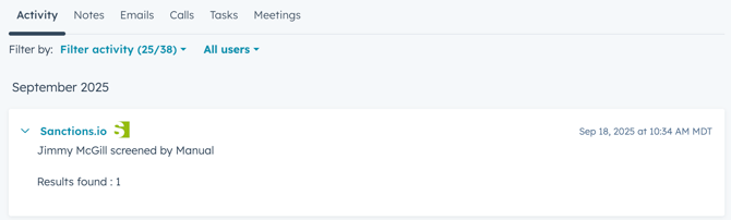 Sanctions App Events - Displays screening events and errors on the object timeline