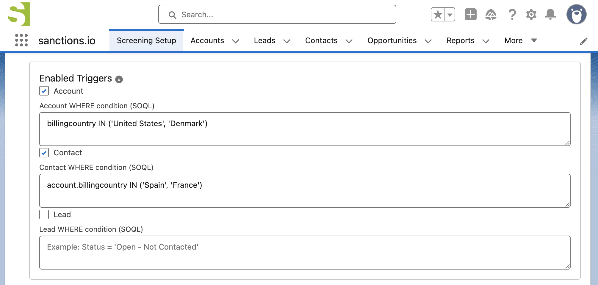 Manage Screening Settings in Salesforce